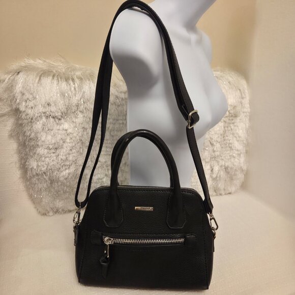 David Jones Black Pebbled Faux-Leather Satchel Crossbody Handbag - Picture 6 of 16